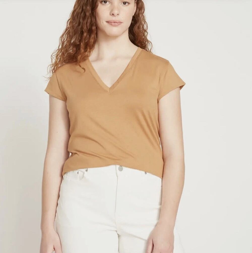 Universal Standard V Neck Ashley Tee 4XS 2XS 00 0 Brown Sugar Caramel Shirt Top